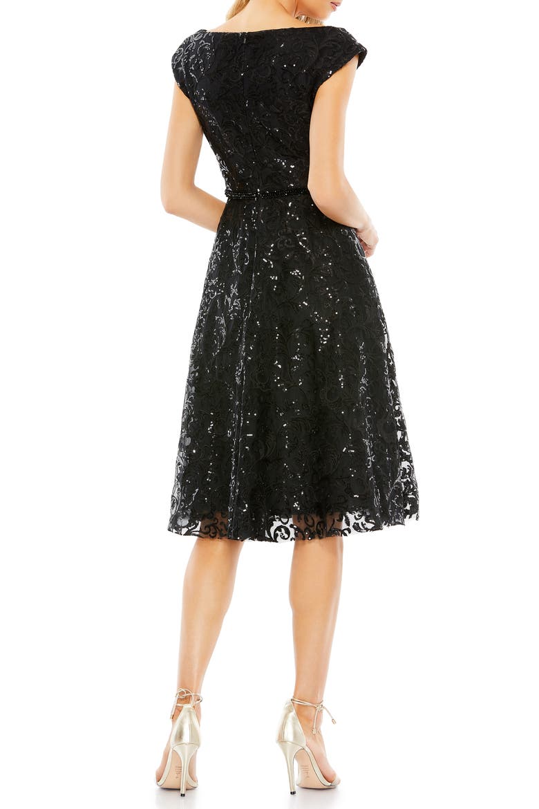 Sequin V-Neck Fit & Flare Tulle Cocktail Dress, Alternate, color, BLACK