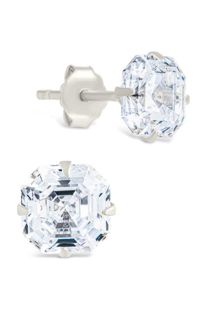 Asscher-Cut Cubic Zirconia Stud Earrings, Main, color, SILVER
