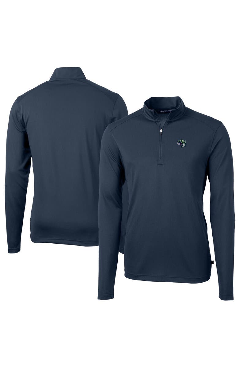 Cutter & Buck Men's Cutter & Buck Navy Gwinnett Stripers Virtue Eco Pique Recycled Quarter-Zip Pullover Top, Alternate, color, 