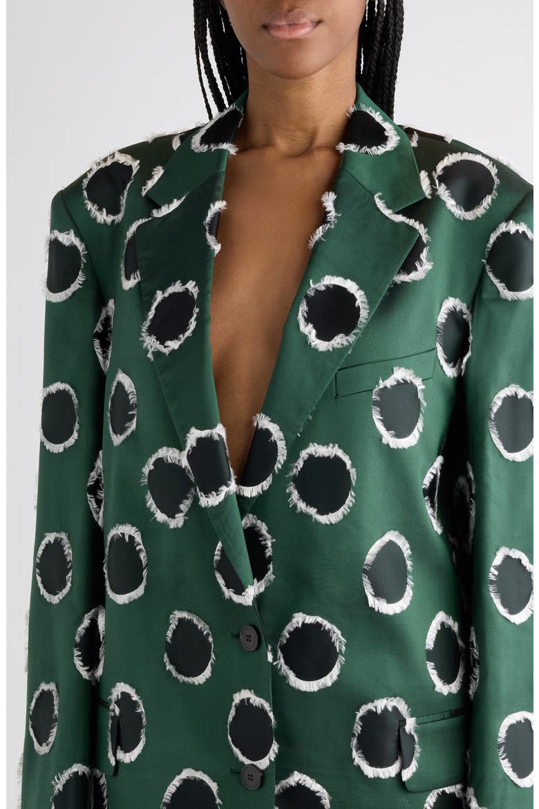 Basti Fil Coupé Polka Dot Oversize Double Breasted Satin Blazer, Alternate, color, DARK GREEN