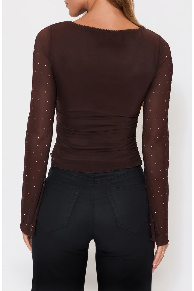Born to Shine Embellished Mesh Top, Alternate, color, BROWN