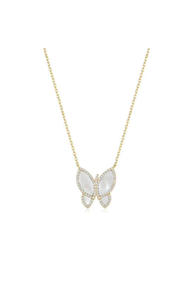 Large Mother of Pearl CZ Halo Butterfly Necklace, Main, color, Mother of Pearl