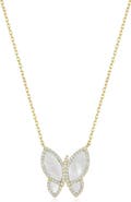 The Lovery Fine Jewelry Large Mother of Pearl CZ Halo Butterfly Necklace