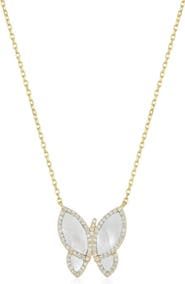 The Lovery Fine Jewelry Large Mother of Pearl CZ Halo Butterfly Necklace