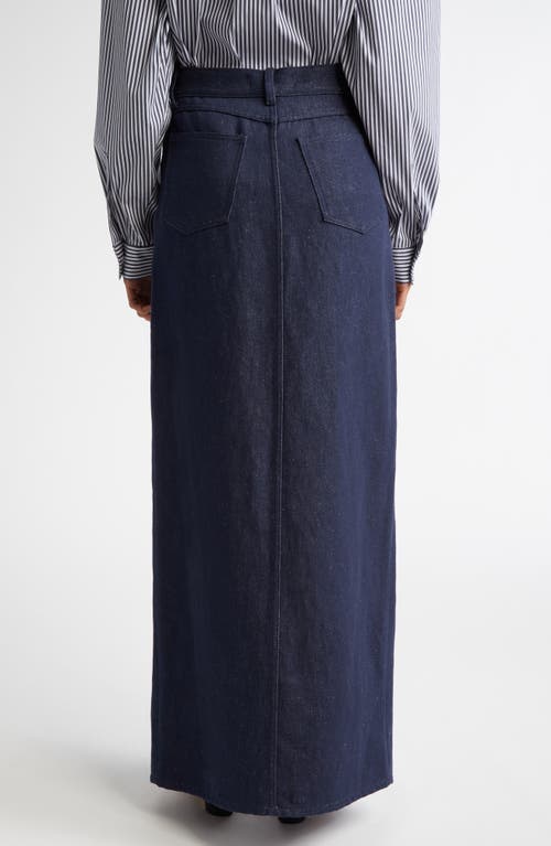 Michael Kors Cotton-linen Denim Slit Maxi Skirt In Indigo