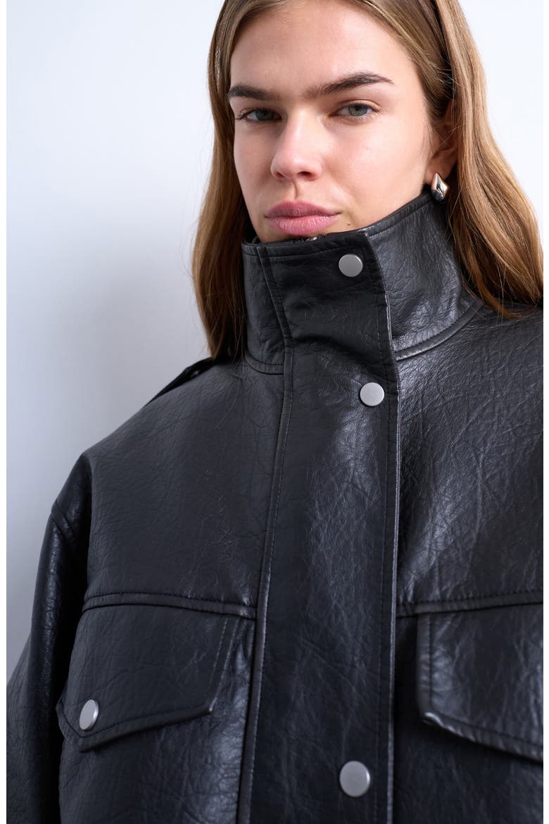 Oversize Faux Leather Jacket, Alternate, color, BLACK