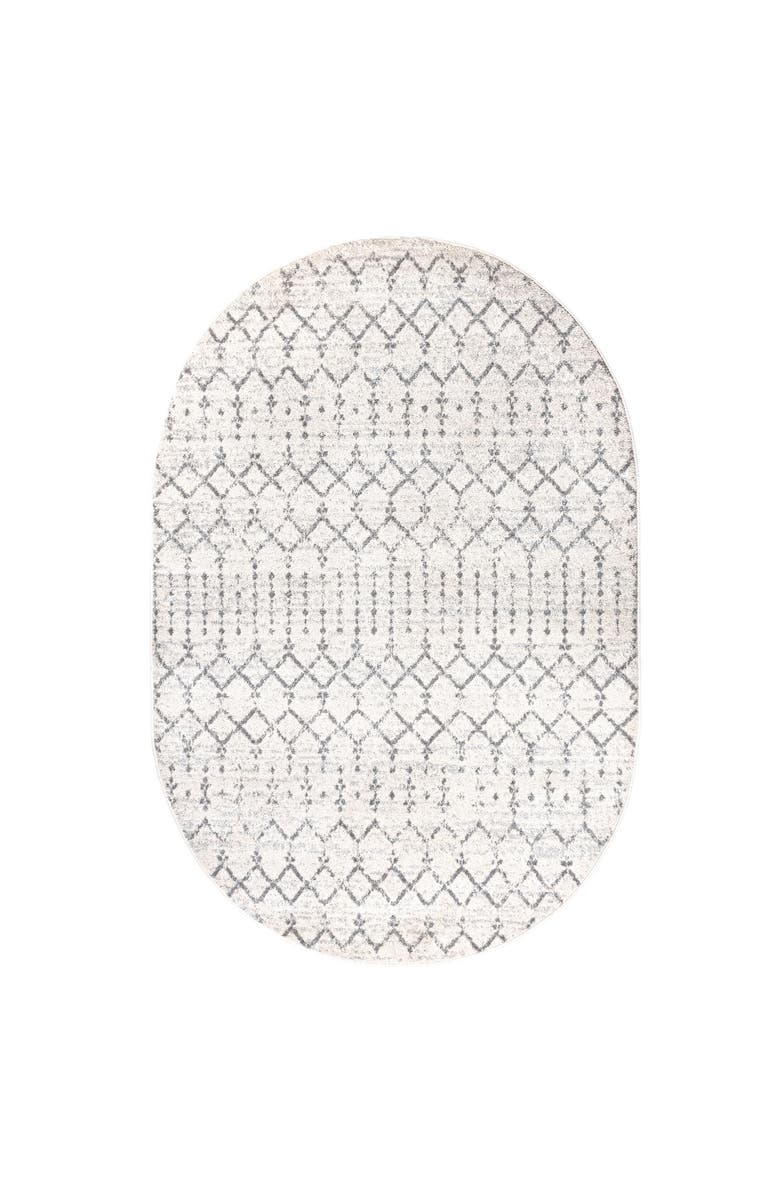JONATHAN Y Moroccan HYPE Boho Vintage Diamond Oval Area Rug, Main, color, Cream/Gray