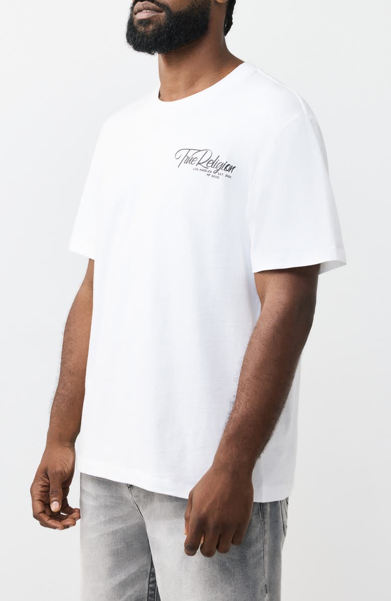 True Religion Ribbon Sketch Logo Graphic T-Shirt, Alternate, color, Optic White