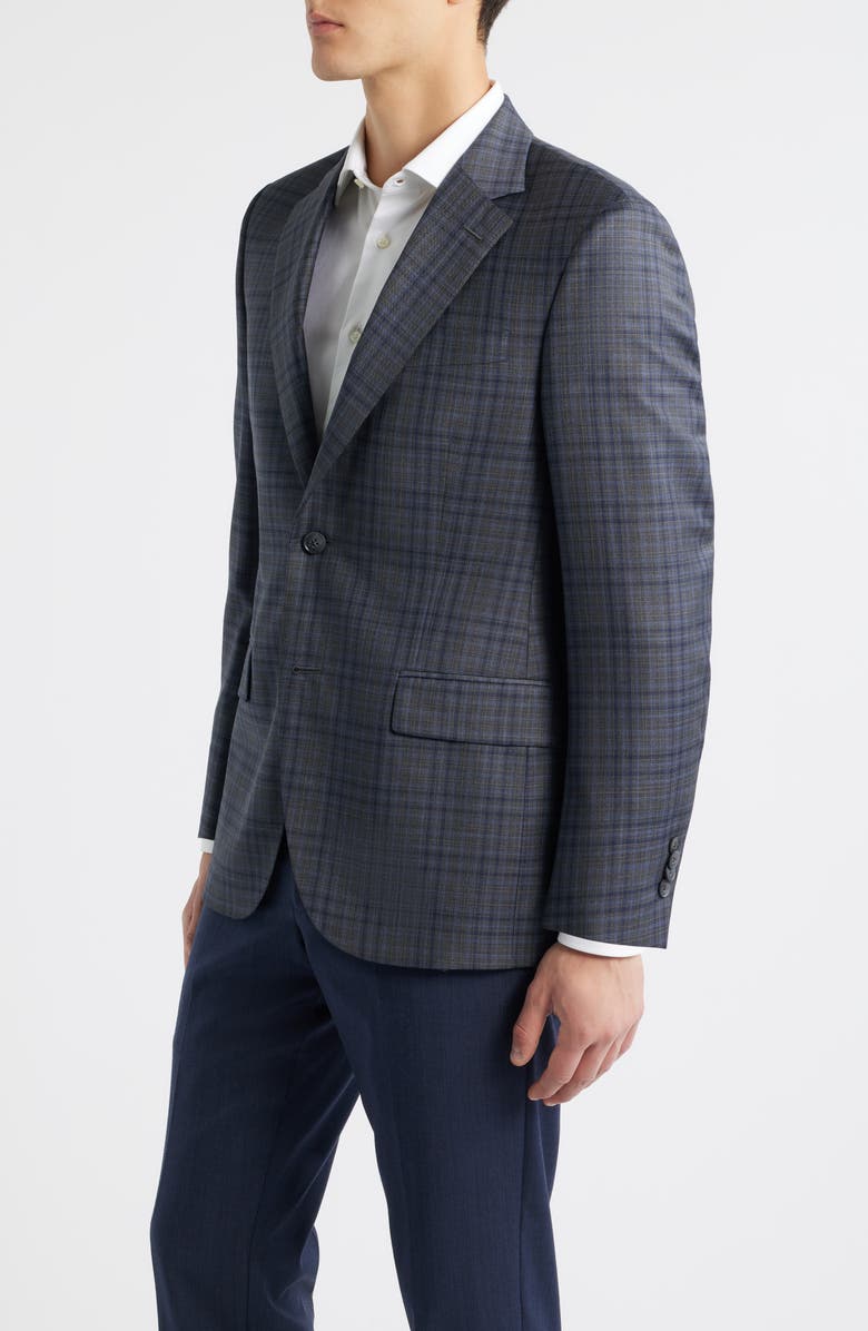 Peter Millar Flynn Classic Fit Grey Plaid Wool Sport Coat, Alternate, color, Charcoal