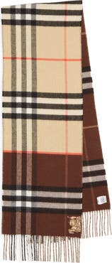 Burberry EKD Check Reversible Double Face Cashmere Fringe Scarf