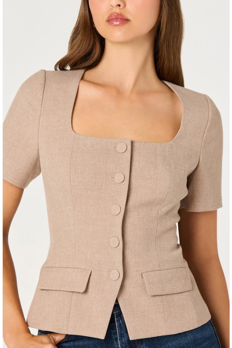 Square Neck Short Sleeve Jacket, Alternate, color, TAUPE