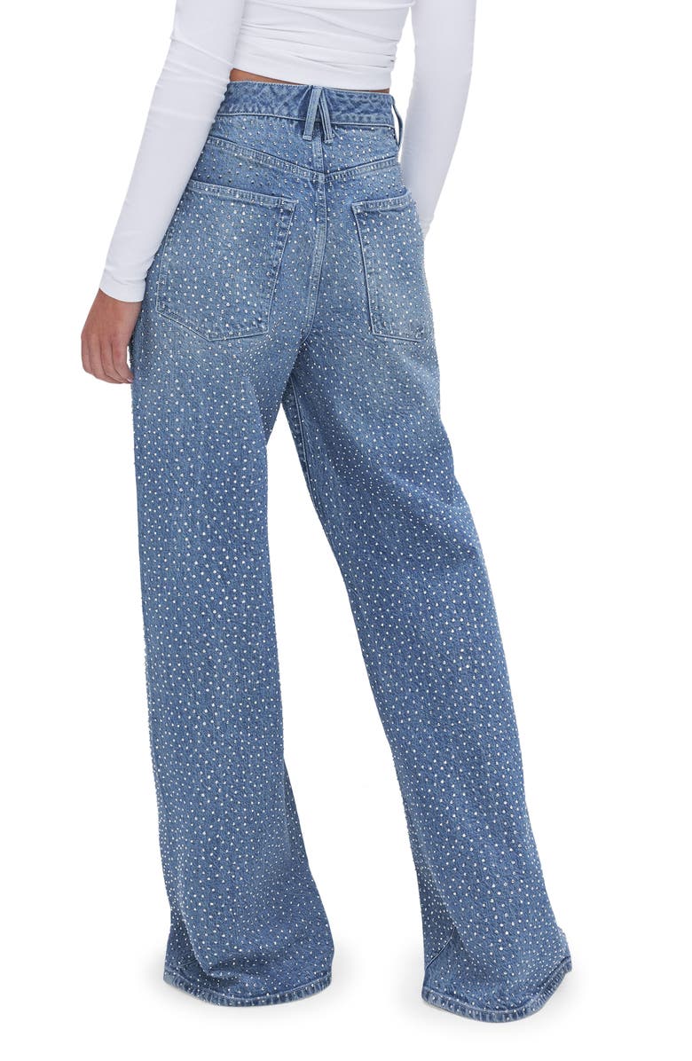 Good American Good Ease Crystal Embellished Wide Leg Jeans, Alternate, color, Indigo592
