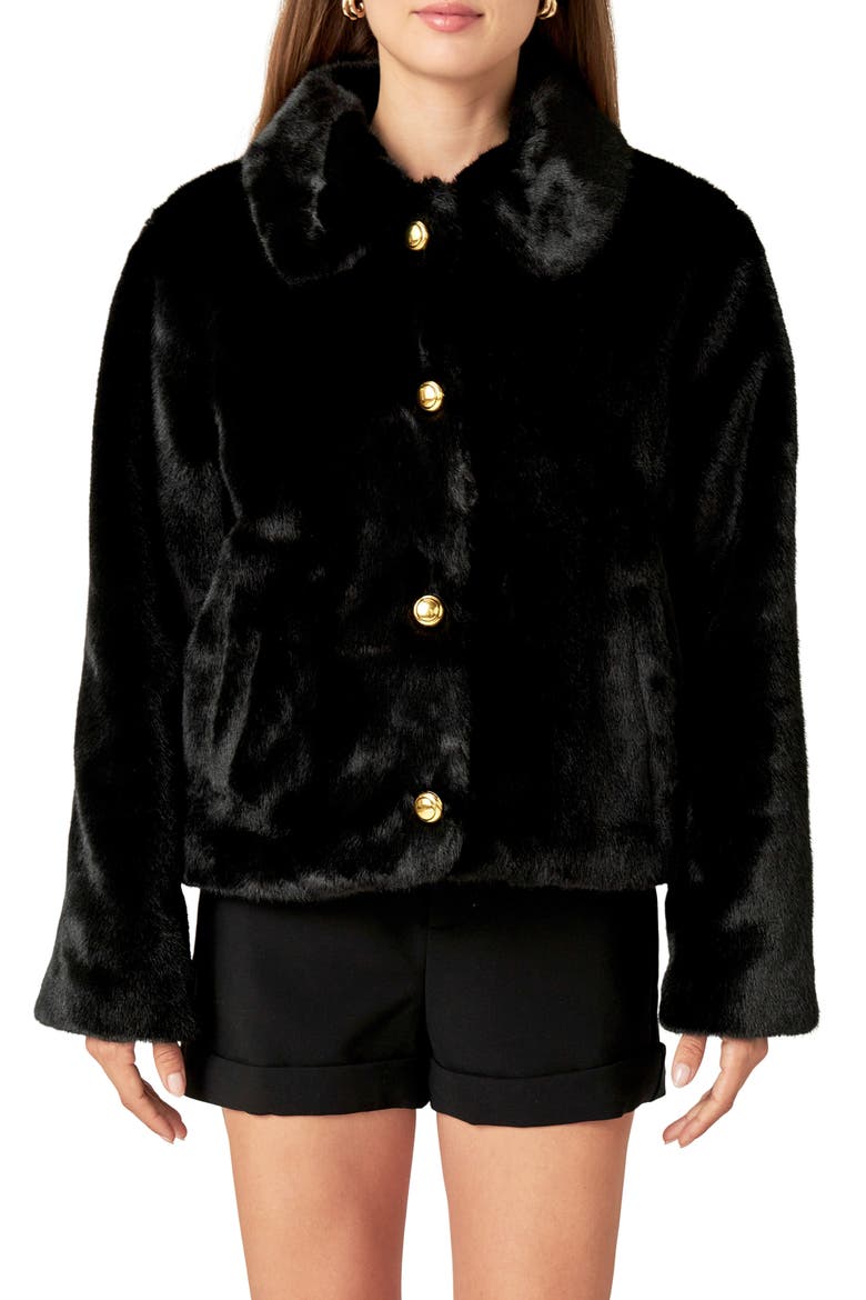 Faux Fur Jacket, Alternate, color, BLACK