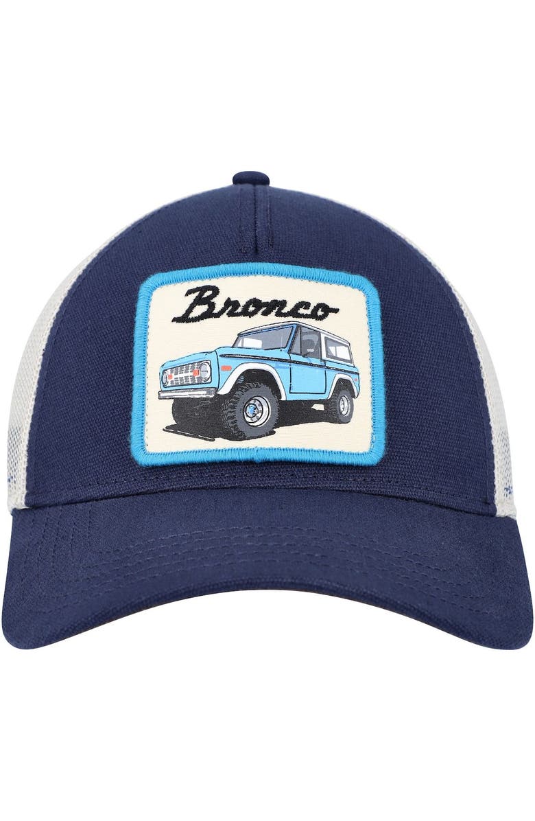 American Needle Men's American Needle Navy Bronco Valin Trucker Snapback Hat, Alternate, color, 