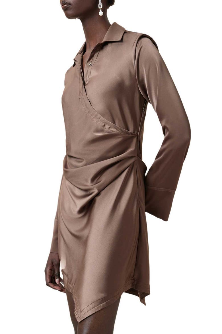 Tira Long Sleeve Mini Shirtdress, Alternate, color, CUMIN BROWN