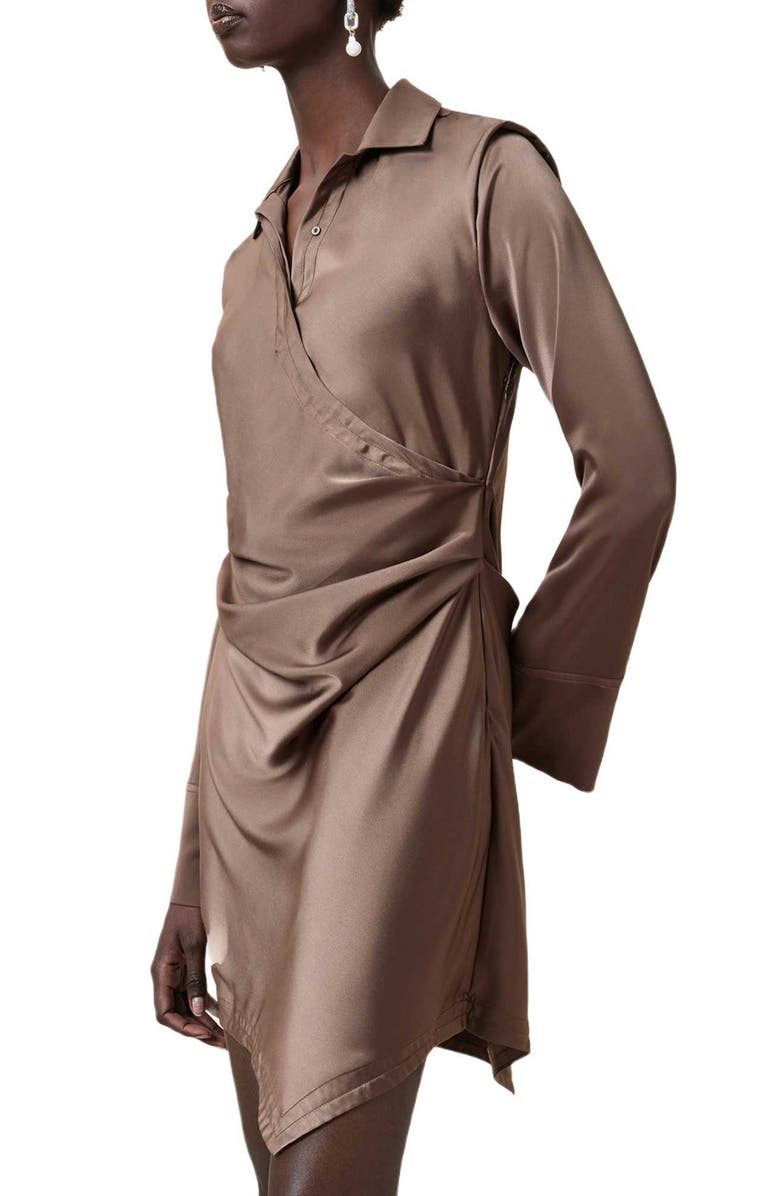 AllSaints Tira Long Sleeve Mini Shirtdress, Alternate, color, Cumin Brown