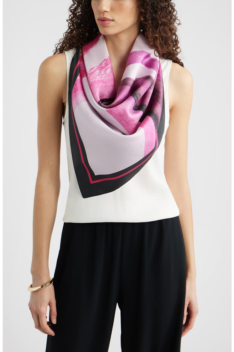 Printed Square Silk Scarf, Main, color, MUSTARD WATERCOLOR