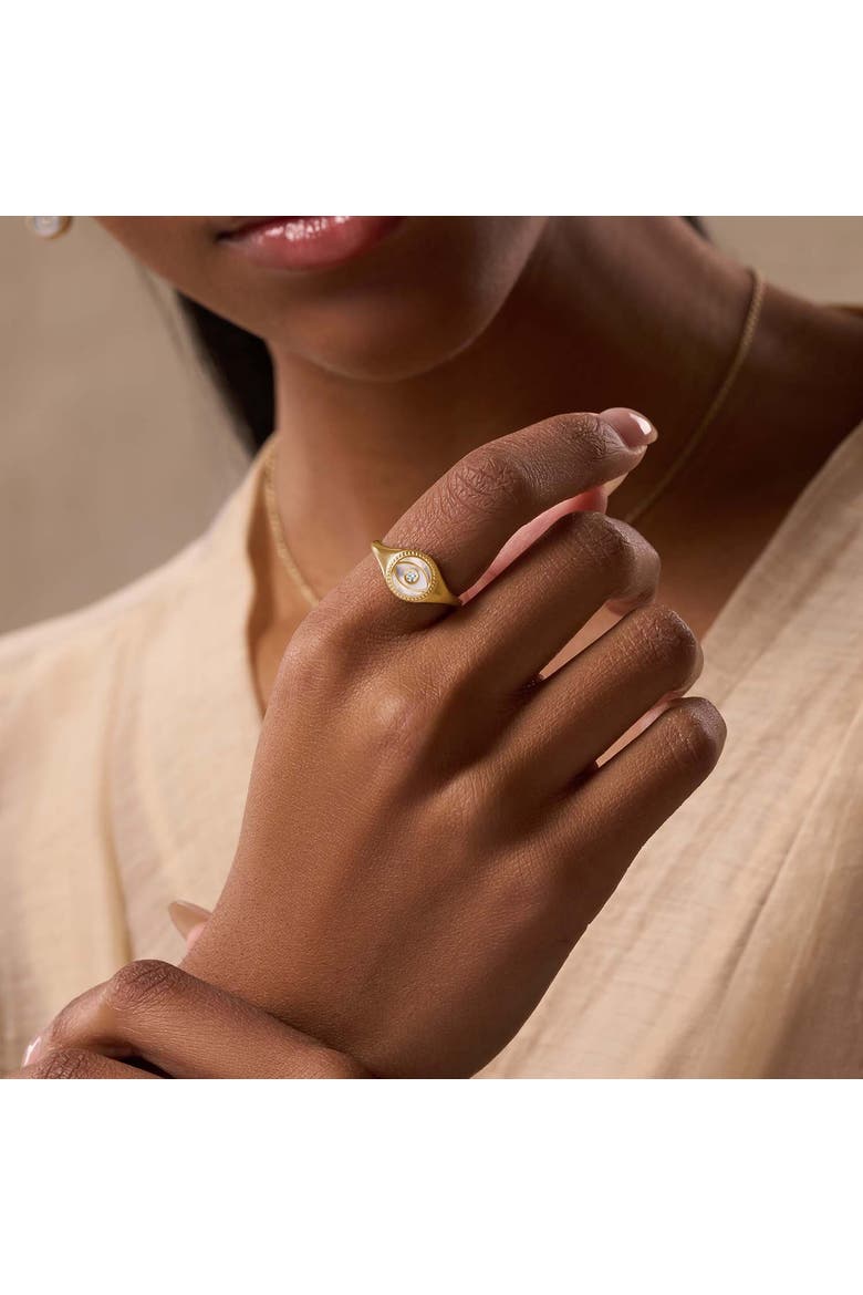 Evil Eye Mother of Pearl Gold Plated  Women's Ring - Success Enhancer, Alternate, color, Gold/White