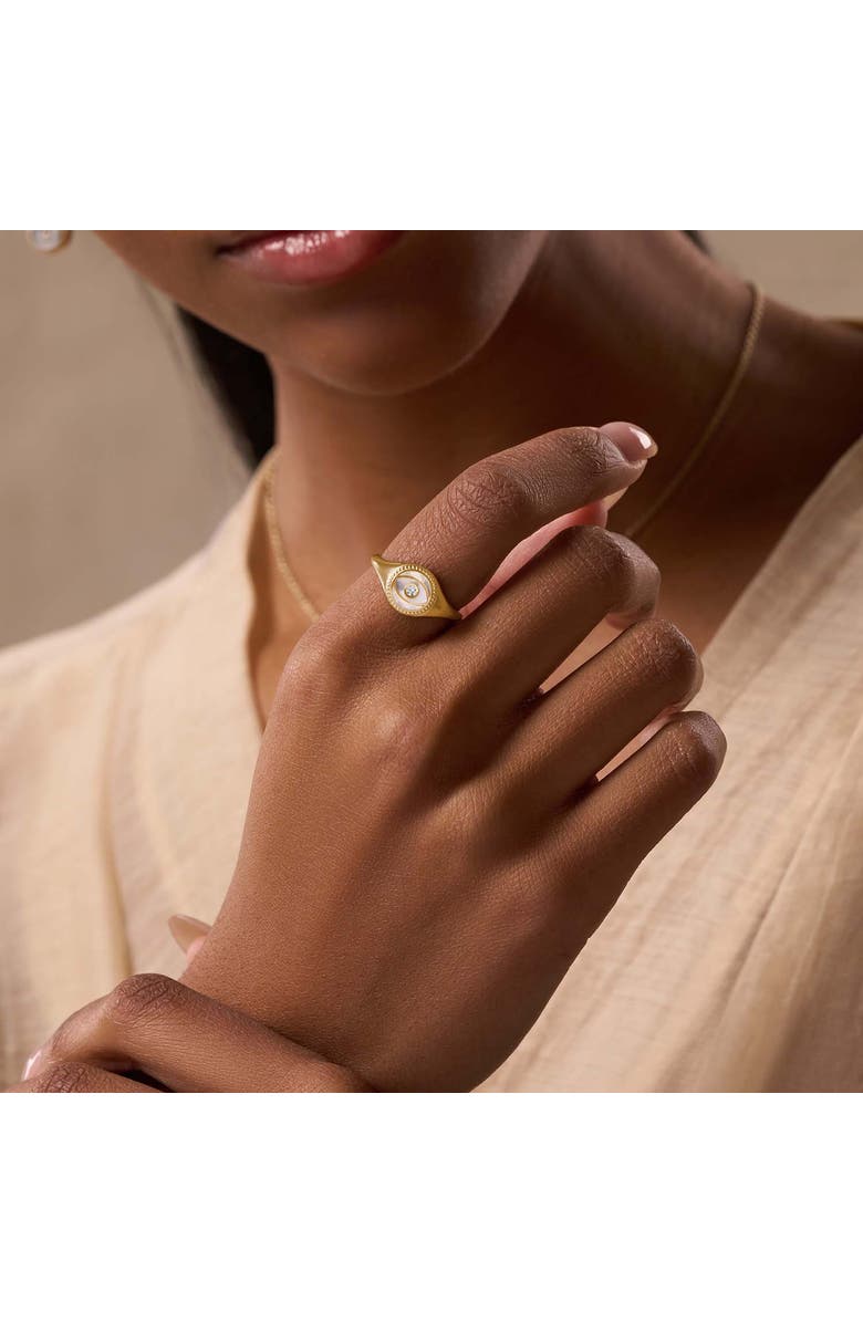 Karma and Luck Evil Eye Mother of Pearl Gold Plated  Ring Success Enhancer, Alternate, color, Gold/White