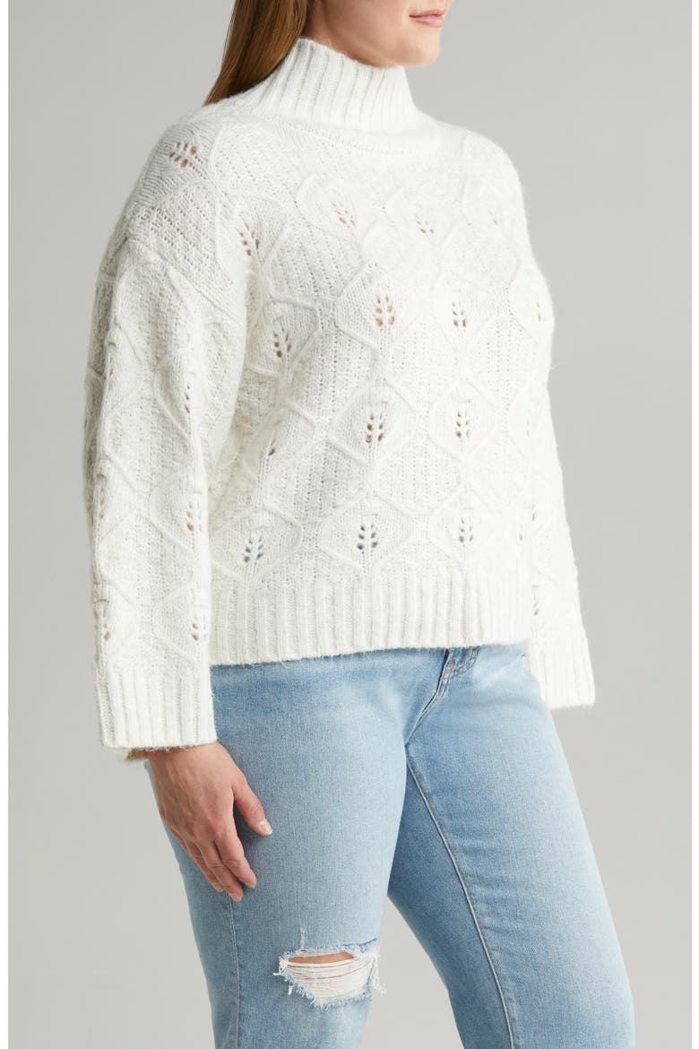 Curve Cable Stitch Turtleneck Sweater, Alternate, color, CREAM