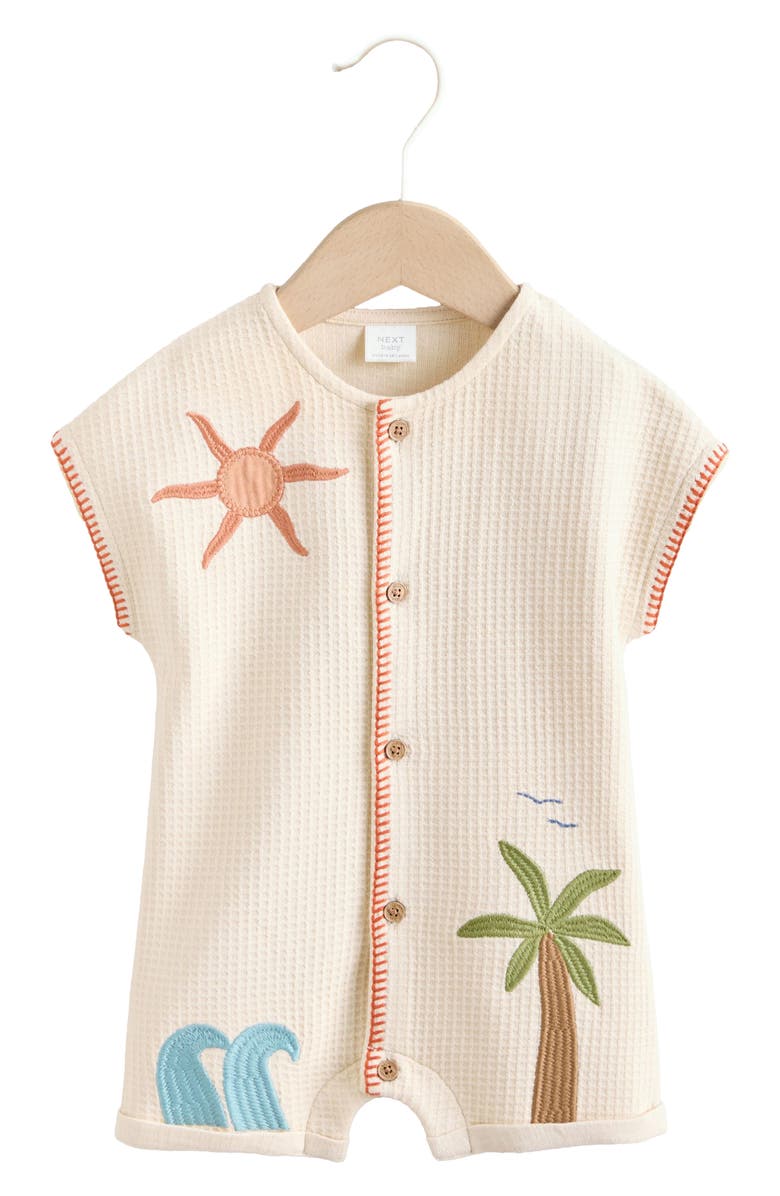 NEXT Cotton Jersey Waffle Knit Romper, Main, color, Neutral