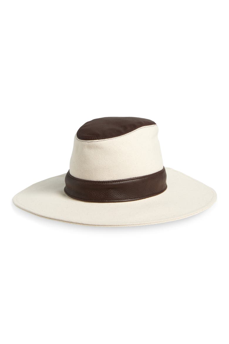 Liora Canvas & Leather Fedora, Main, color, NATURAL/ CHOCOLATE