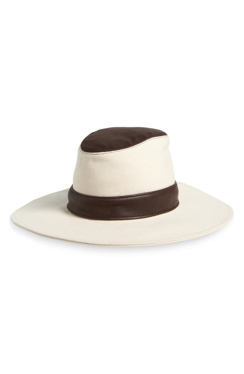Gigi Burris Millinery Liora Canvas
Leather Fedora, Main, color, Natural/ Chocolate
