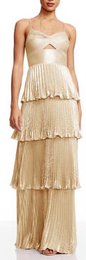 Dress the Population Zahrah Tiered Pleated Satin Evening Gown