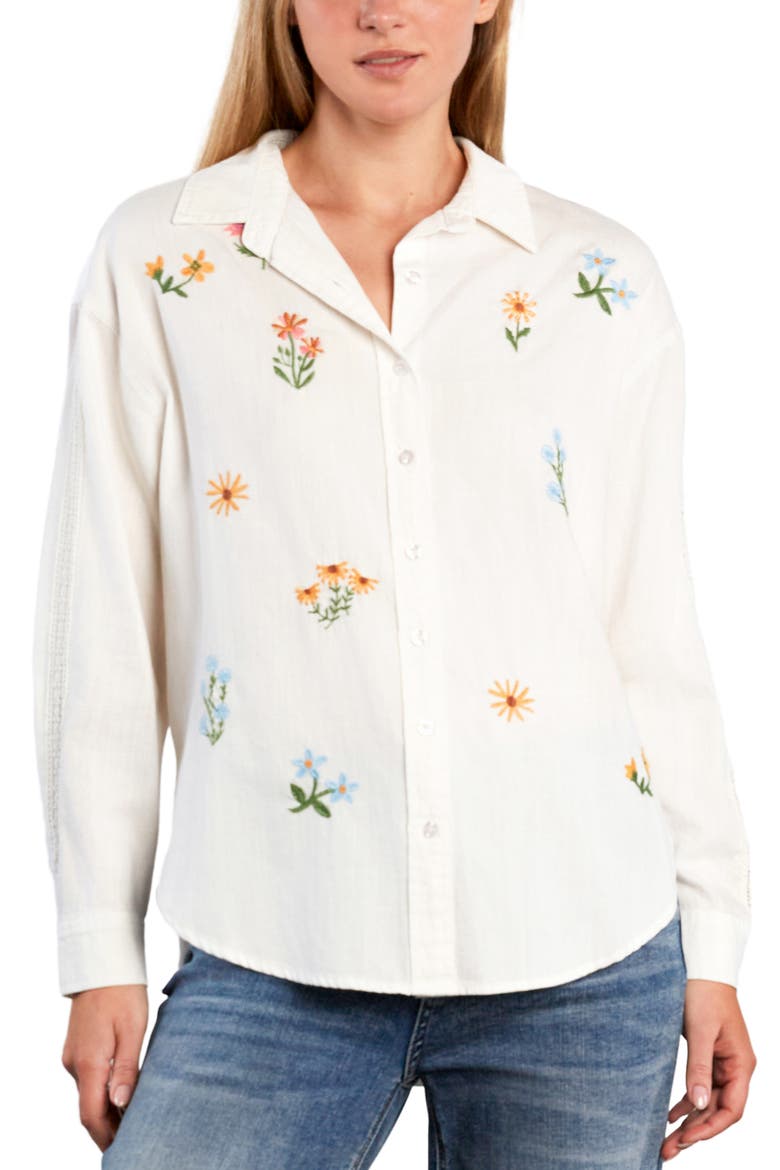 Wild Blossom Embroidered Shirt, Main, color, WHITE FLOWER