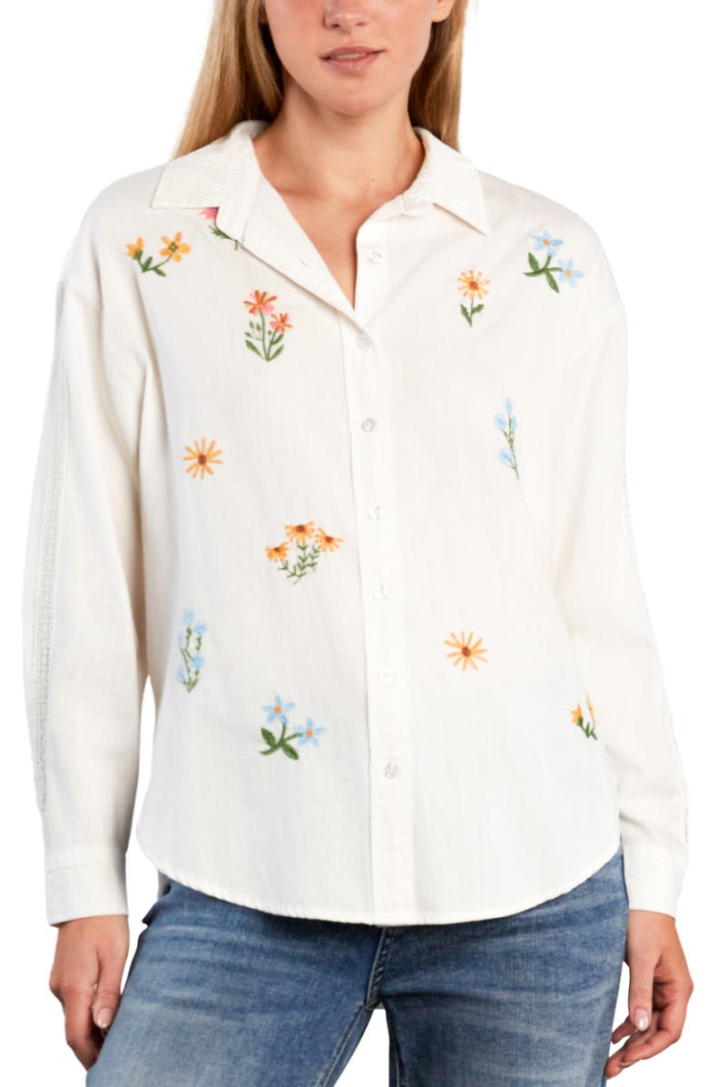 Billy T Wild Blossom Embroidered Shirt, Main, color, White Flower