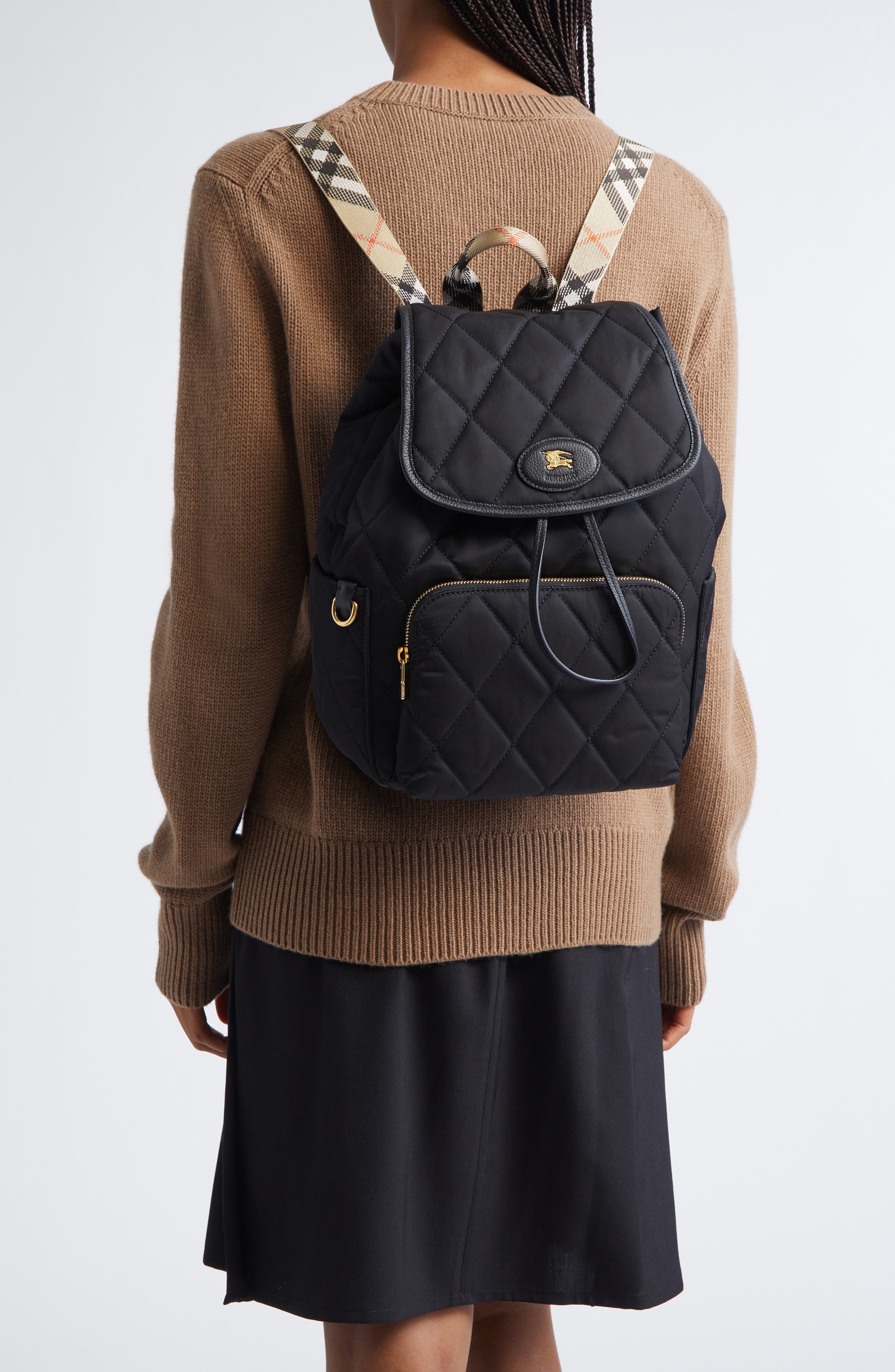 Burberry Horseshoe Quilted Nylon Backpack, Alternate, color, 