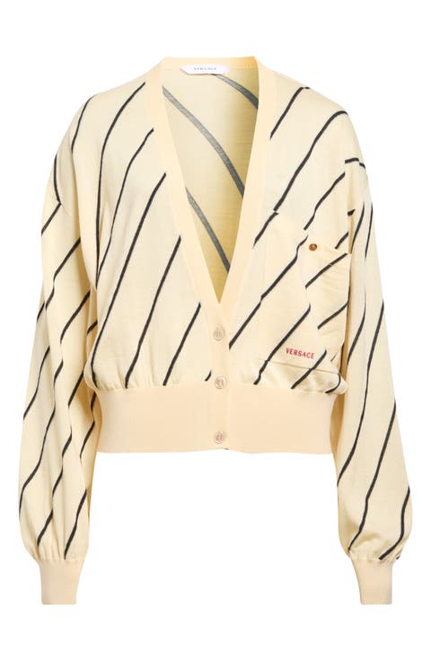 Diagonal Stripe Wool Intarsia Cardigan