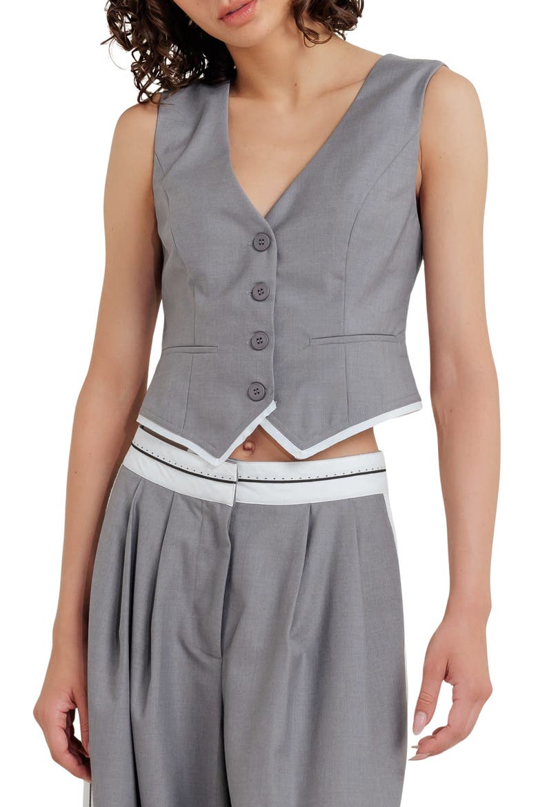 Contrast Trim Vest, Main, color, GREY