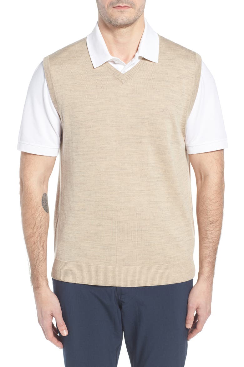 Douglas Merino Wool Blend V-Neck Sweater Vest, Main, color, SAND HEATHER