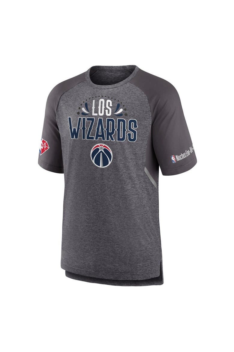 Men's Fanatics Branded Heathered Gray Washington Wizards 2022 Noches Ene-Be-A Core Shooting Raglan T-Shirt, Alternate, color, Heather Gray