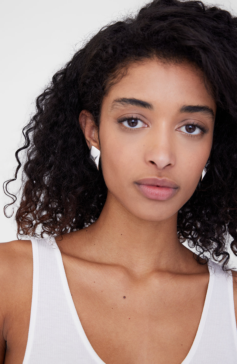 ANINE BING Curved Rectangle Earrings, Alternate, color, Silver