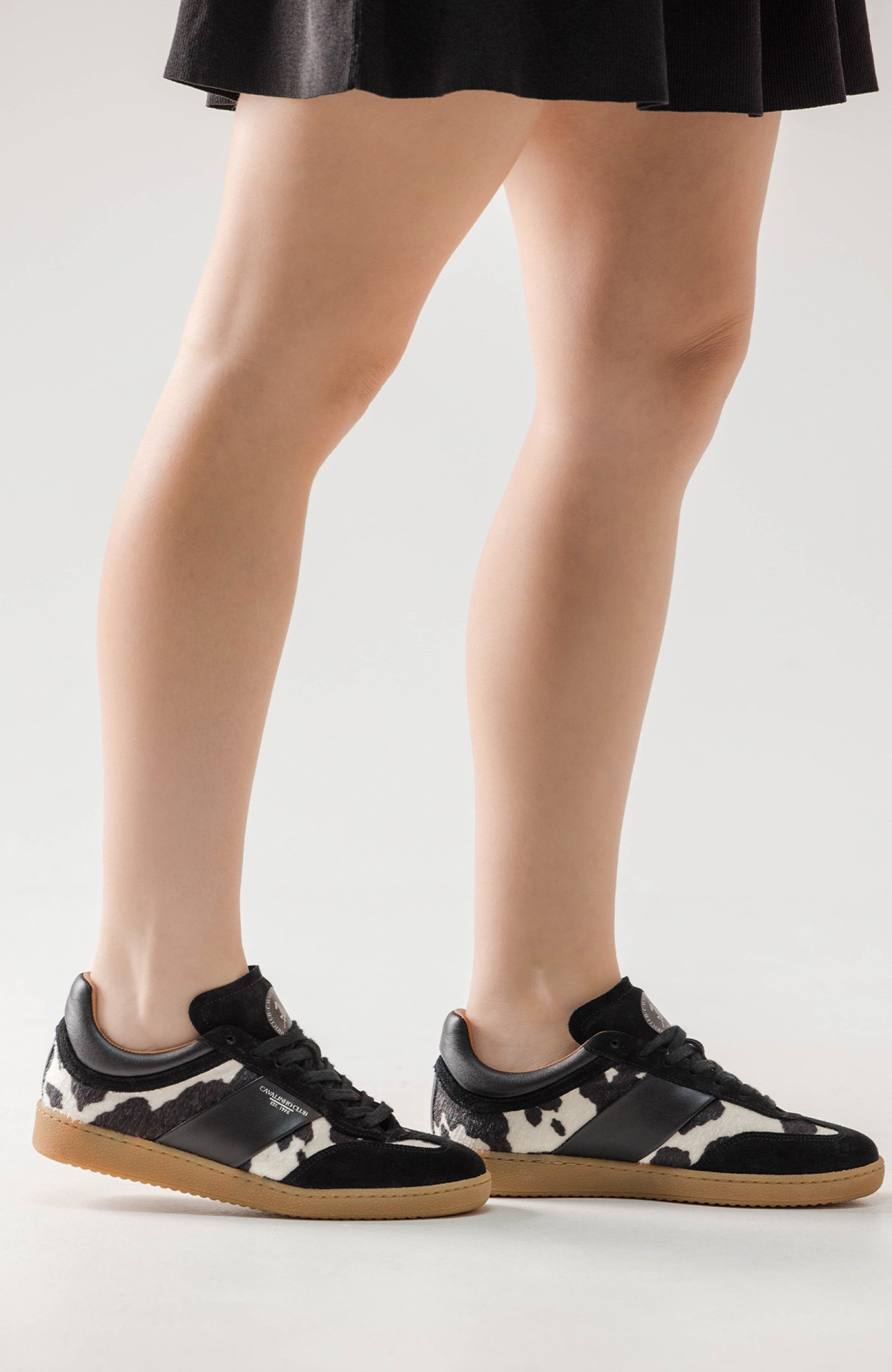 Club Cow Print Leather Sneakers, Alternate, color, Black / White