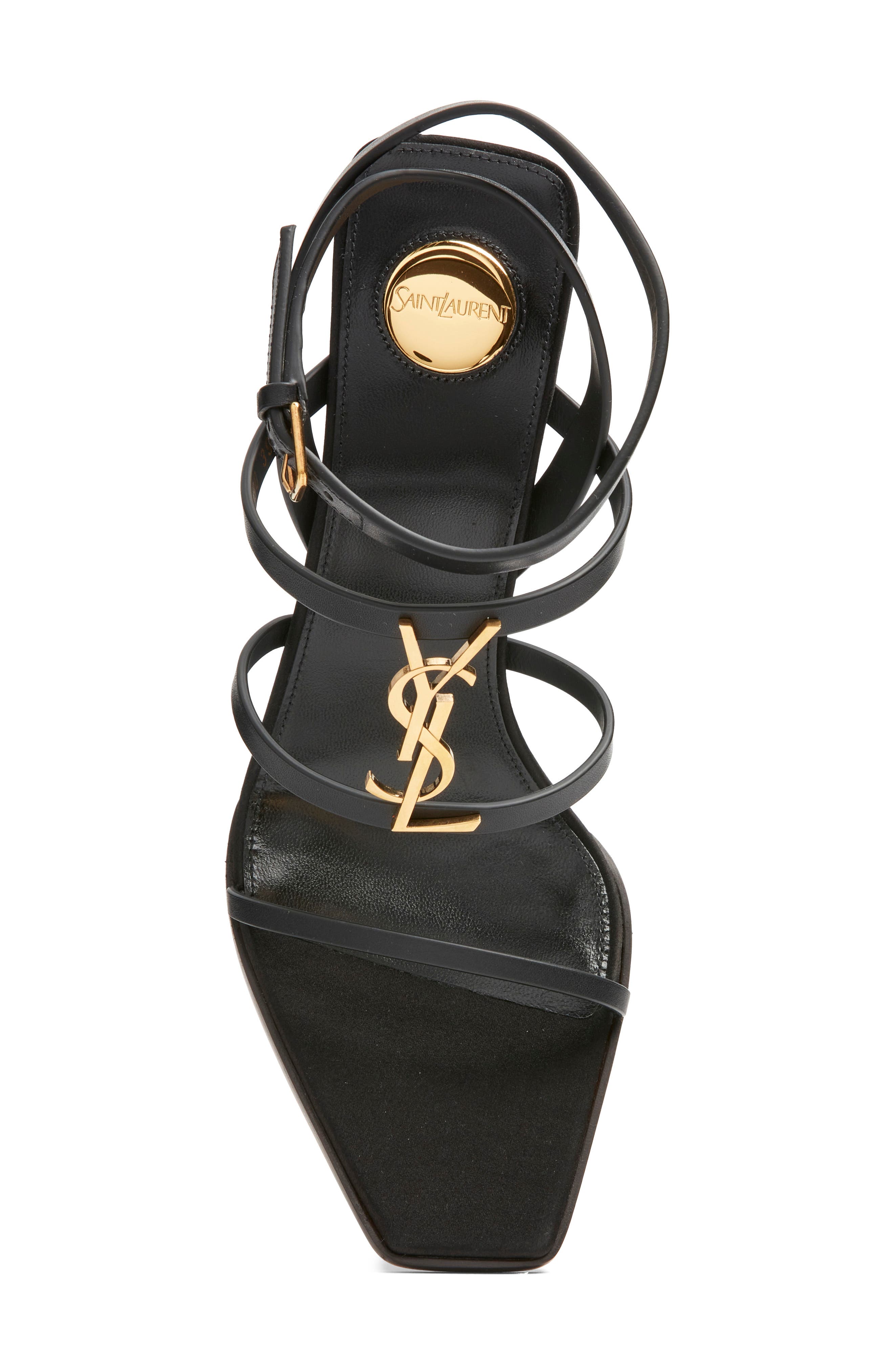 Saint Laurent Nicla Wedge Sandal, Alternate, color, Noir
