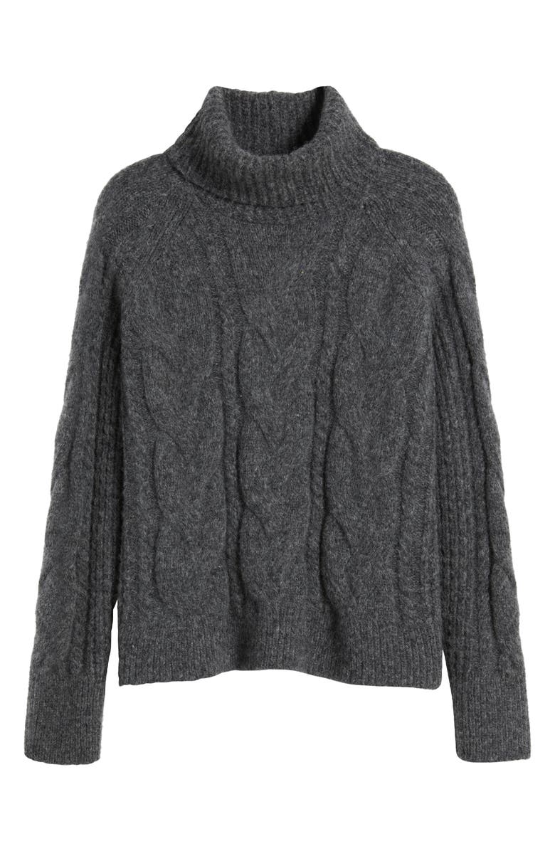 Faherty Frost Cable Stitch Turtleneck Alpaca Blend Sweater, Alternate, color, Charcoal