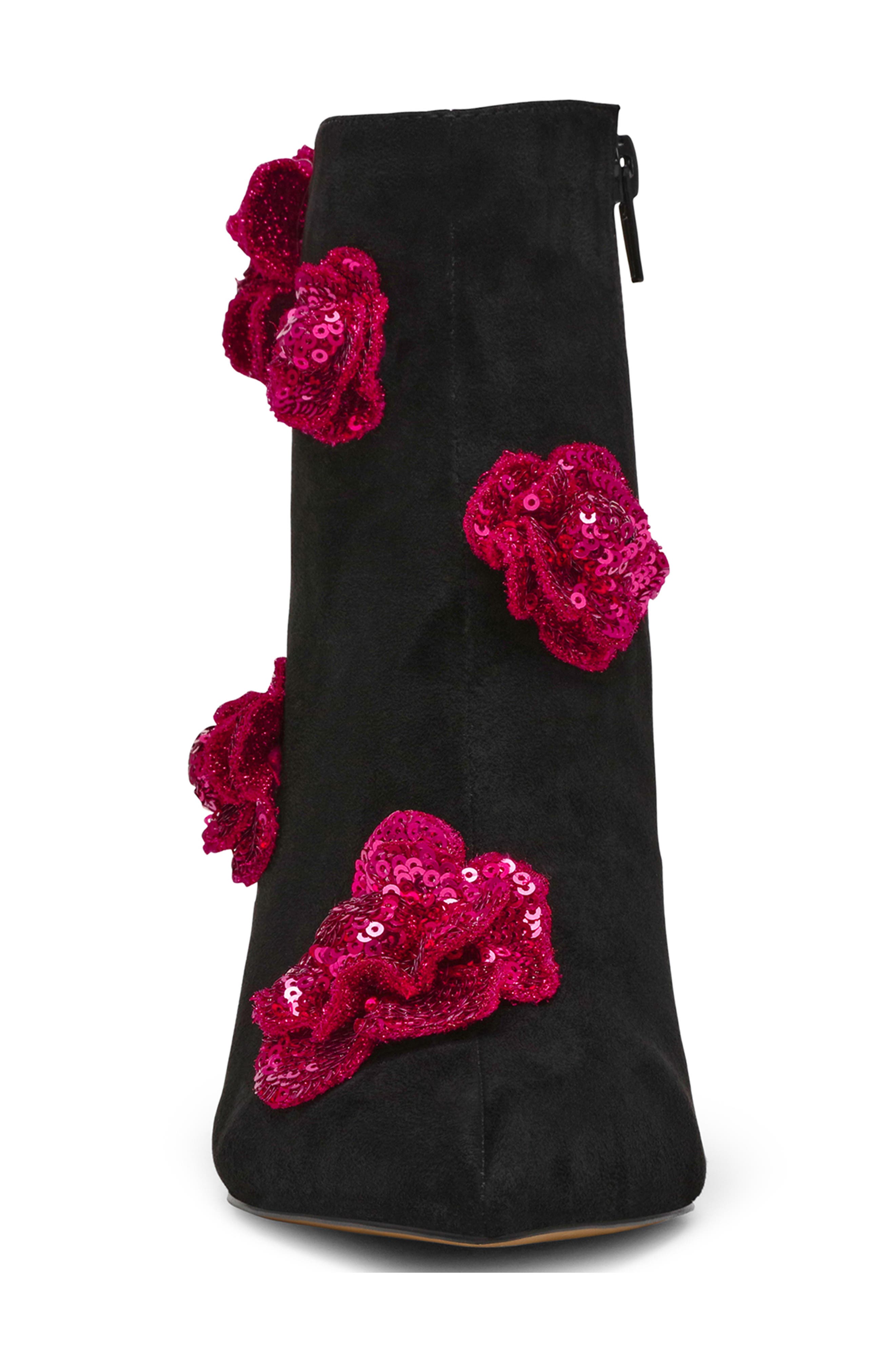 Betsey Johnson Finlee Sequin Flower Pointed Toe Bootie, Alternate, color, 