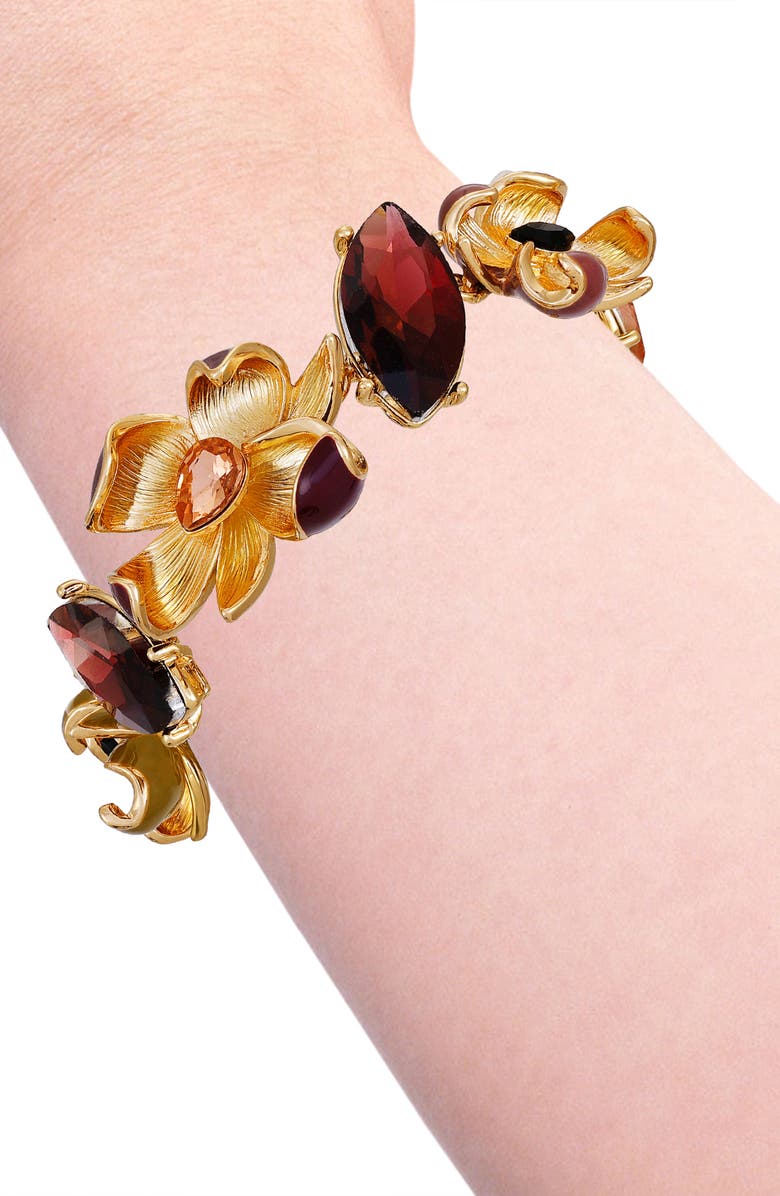 GUESS Crystal Flower Toggle Bracelet, Alternate, color, Gold Tone