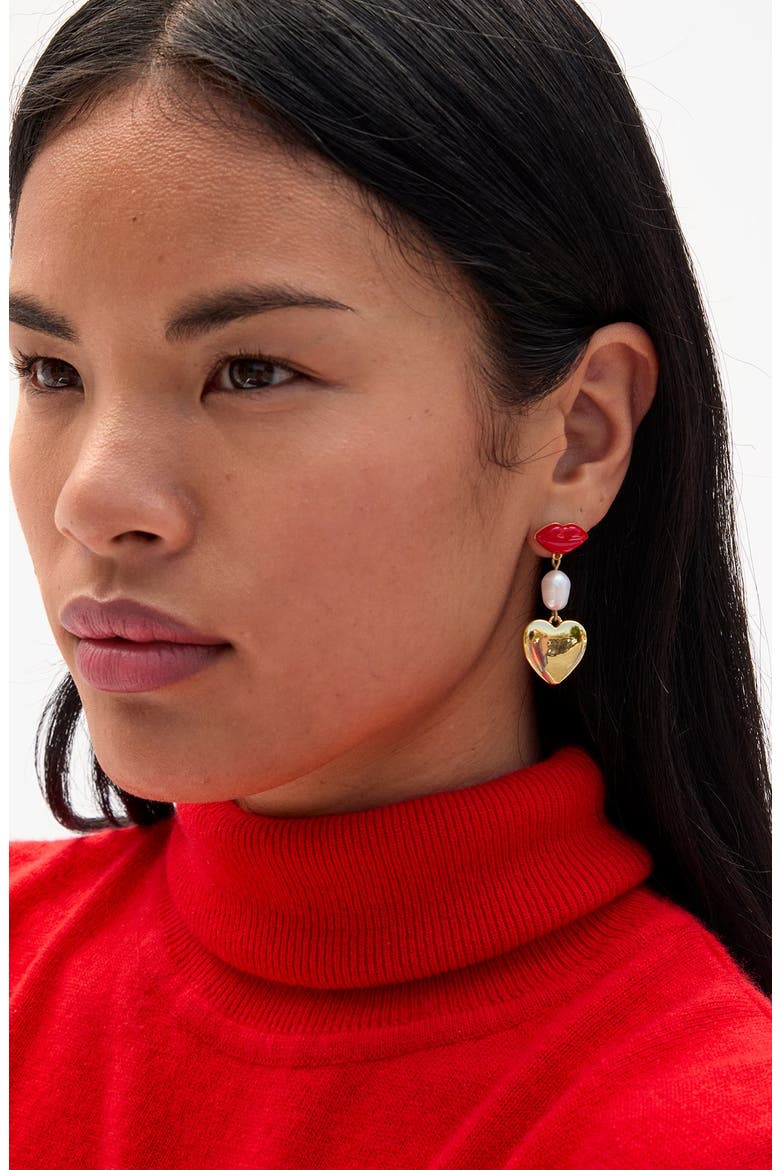 Le Charm Mismatch Drop Earrings, Alternate, color, GOLD RED MULTI