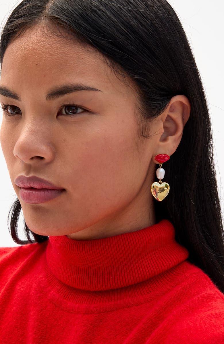 Clare V. Le Charm Mismatch Drop Earrings, Alternate, color, Gold Red Multi