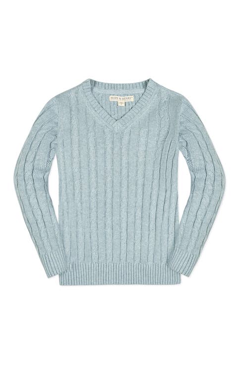 Organic Long Sleeve Fine Gauge Cable V-Neck Sweater