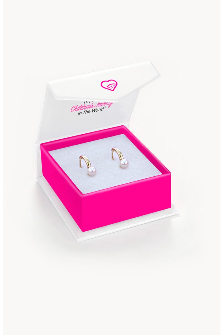 14k Gold Tiny Pearl Hoops, Alternate, color, White