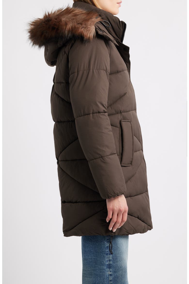 Faux Fur Trim Hooded Quilted Jacket, Alternate, color, CAFE NOIR