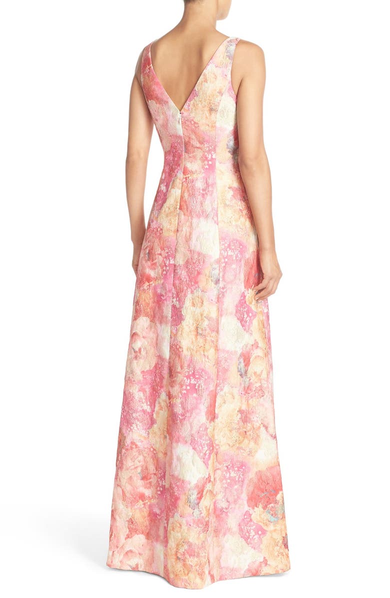 Aidan Mattox Sleeveless Floral Jacquard Gown, Alternate, color, 
