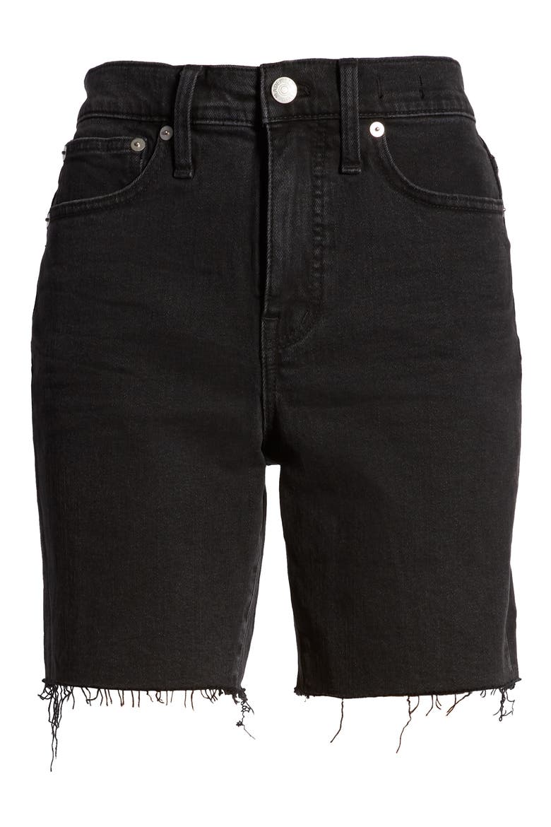 High Waist Mid Length Denim Shorts, Alternate, color, LUNAR