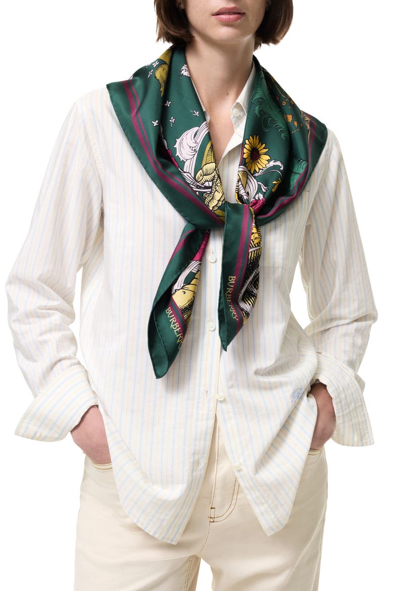 Print Etched Knight Silk Scarf, Main, color, EMERALD GREEN