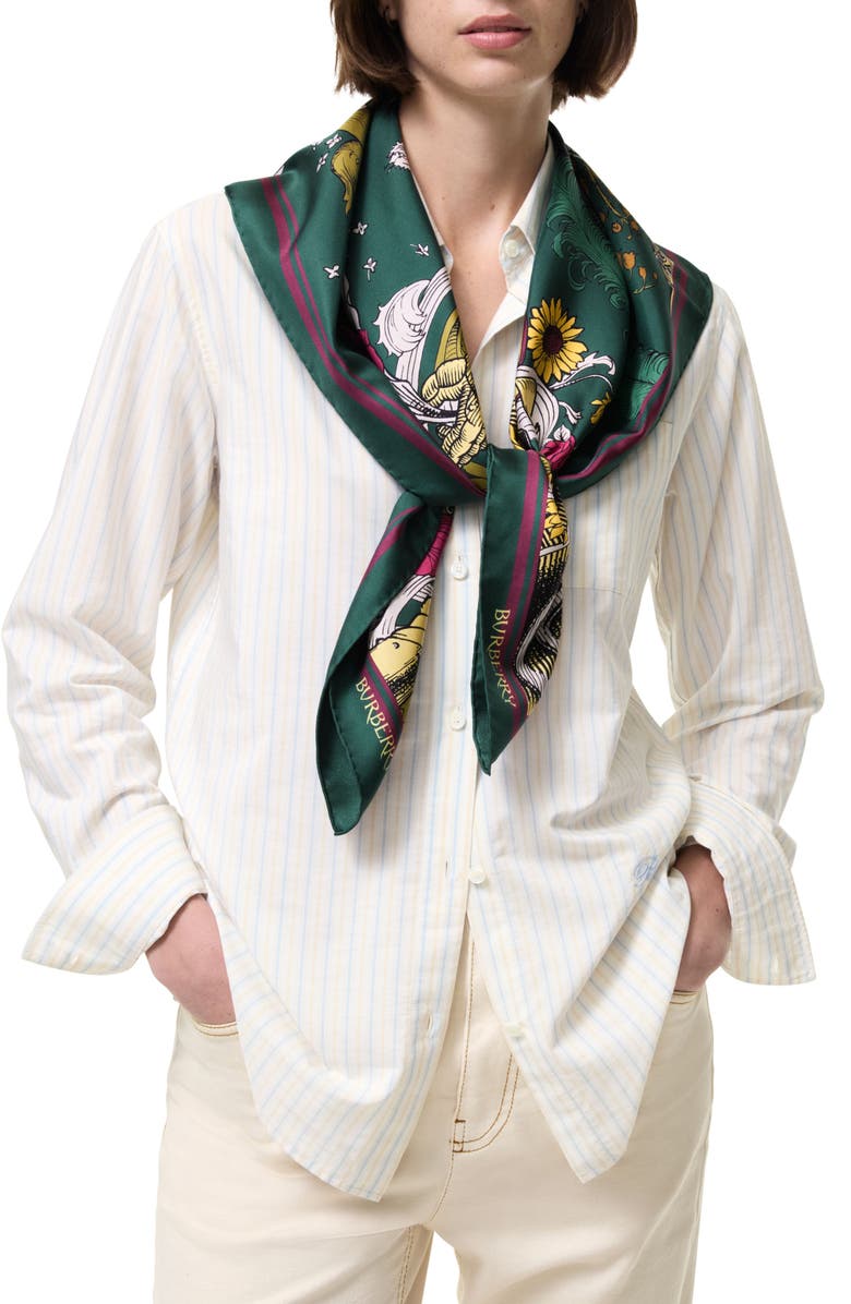 Burberry Print Etched Knight Silk Scarf, Main, color, Emerald Green